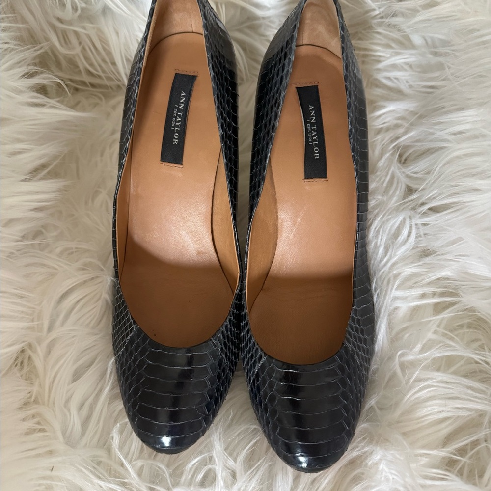 Ann Taylor Women’s Navy Snake Embossed Leather heels